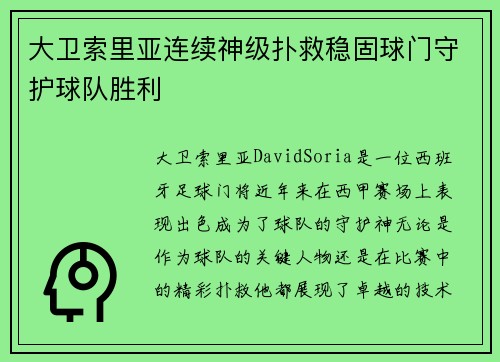 大卫索里亚连续神级扑救稳固球门守护球队胜利